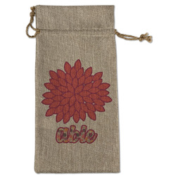 Mums Flower Large Burlap Gift Bag - Front (Personalized)