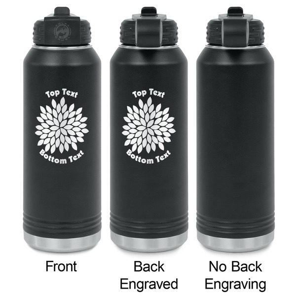 Mums Flower Laser Engraved Water Bottles - 2 Styles - Front & Back View