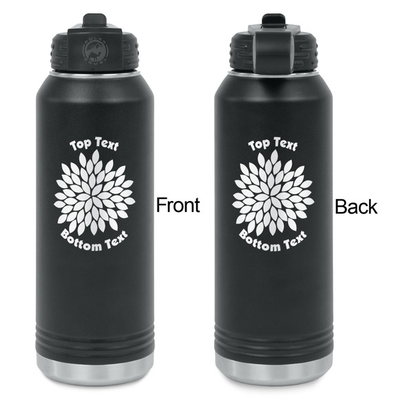 Mums Flower Laser Engraved Water Bottles - Front & Back Engraving - Front & Back View