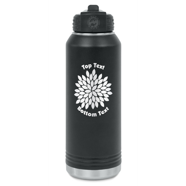 Custom Mums Flower Water Bottle - Laser Engraved - Front (Personalized)