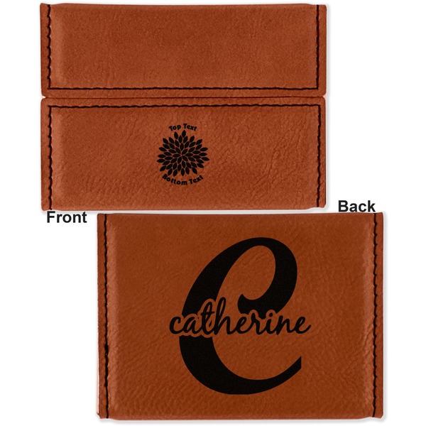 Mums Flower Leather Business Card Holder - Front Back