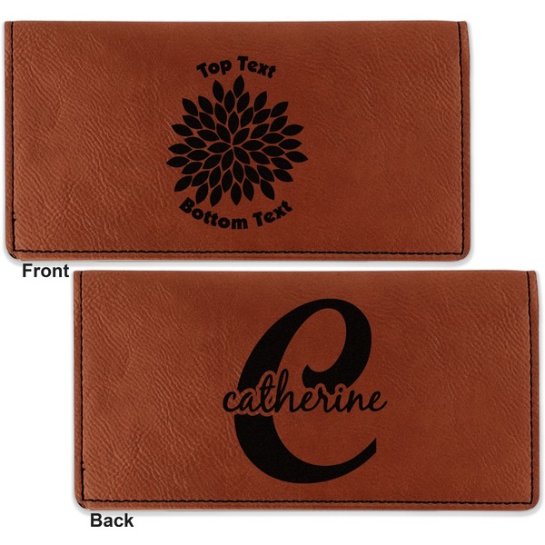 Mums Flower Leather Checkbook Holder Front and Back