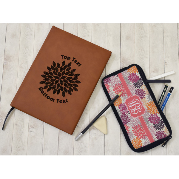 Mums Flower Leather Sketchbook - Large - Single Sided - In Context