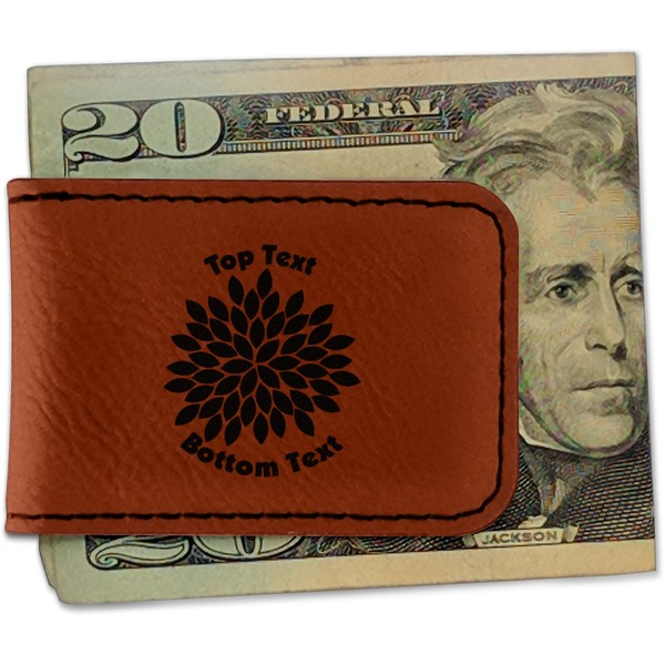 Custom Mums Flower Leatherette Magnetic Money Clip - Double Sided (Personalized)