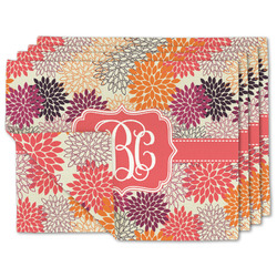 Mums Flower Double-Sided Linen Placemat - Set of 4 w/ Monogram