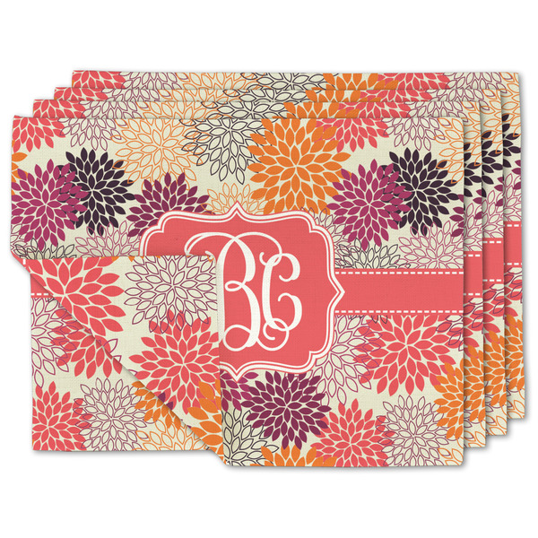 Custom Mums Flower Double-Sided Linen Placemat - Set of 4 w/ Monogram