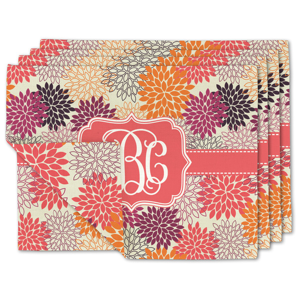 Custom Mums Flower Double-Sided Linen Placemat - Set of 4 w/ Monogram