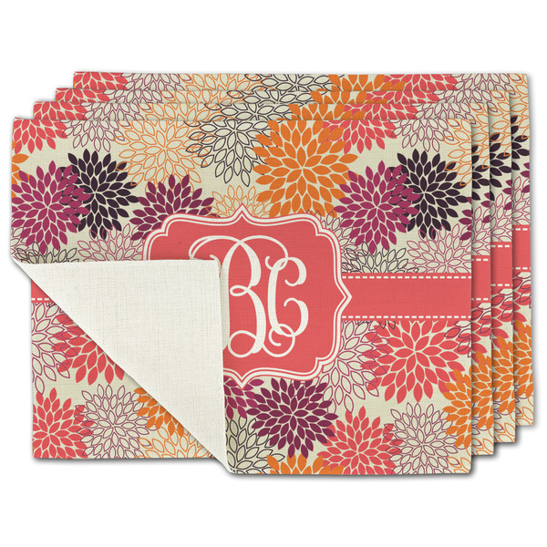 Custom Mums Flower Single-Sided Linen Placemat - Set of 4 w/ Monogram