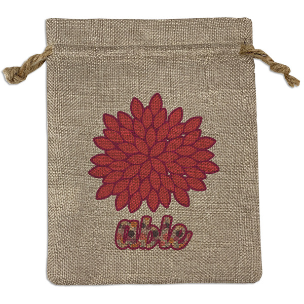 Custom Mums Flower Medium Burlap Gift Bag - Front (Personalized)