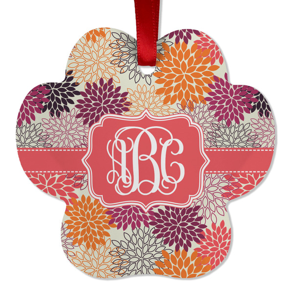 Custom Mums Flower Metal Paw Ornament - Double Sided w/ Monogram