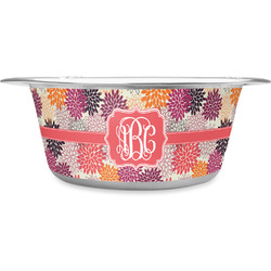 Mums Flower Stainless Steel Dog Bowl - Large (Personalized)