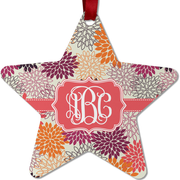 Custom Mums Flower Metal Star Ornament - Double Sided w/ Monogram