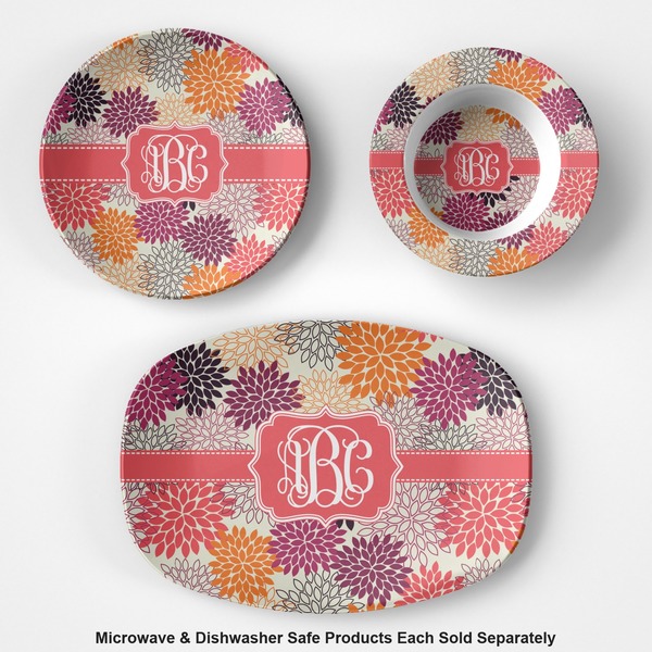 Mums Flower Microwave & Dishwasher Safe CP Plastic Dishware - Group