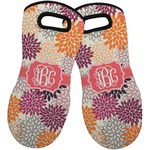 Mums Flower Neoprene Oven Mitts - Set of 2 w/ Monogram