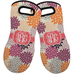 Mums Flower Neoprene Oven Mitts - Set of 2 w/ Monogram