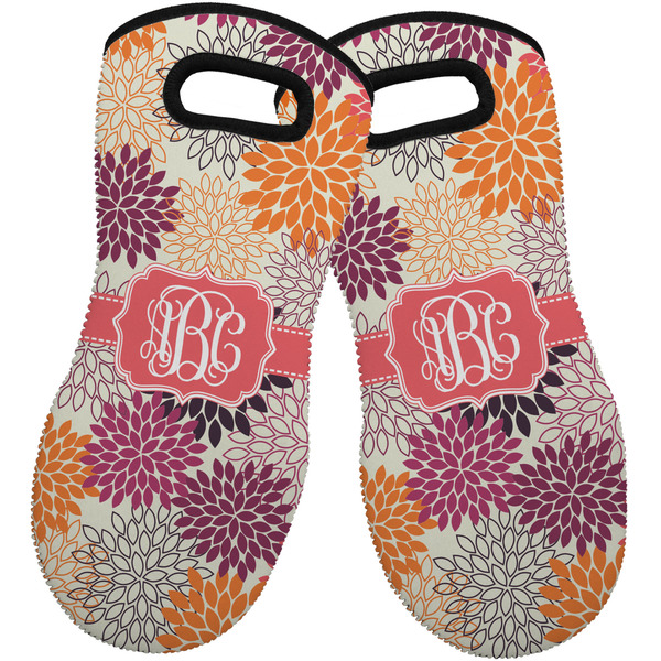 Custom Mums Flower Neoprene Oven Mitts - Set of 2 w/ Monogram