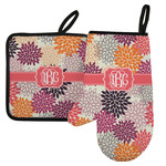 Mums Flower Left Oven Mitt & Pot Holder Set w/ Monogram