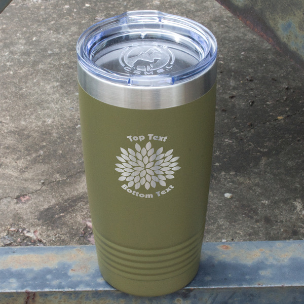 Mums Flower Olive Polar Camel Tumbler - 20oz - Angled