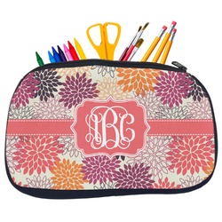 Mums Flower Neoprene Pencil Case - Medium w/ Monogram