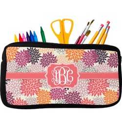 Mums Flower Neoprene Pencil Case - Small w/ Monogram