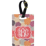 Mums Flower Plastic Luggage Tag - Rectangular w/ Monogram