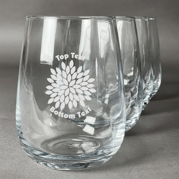 Custom Mums Flower Stemless Wine Glasses (Set of 4) (Personalized)