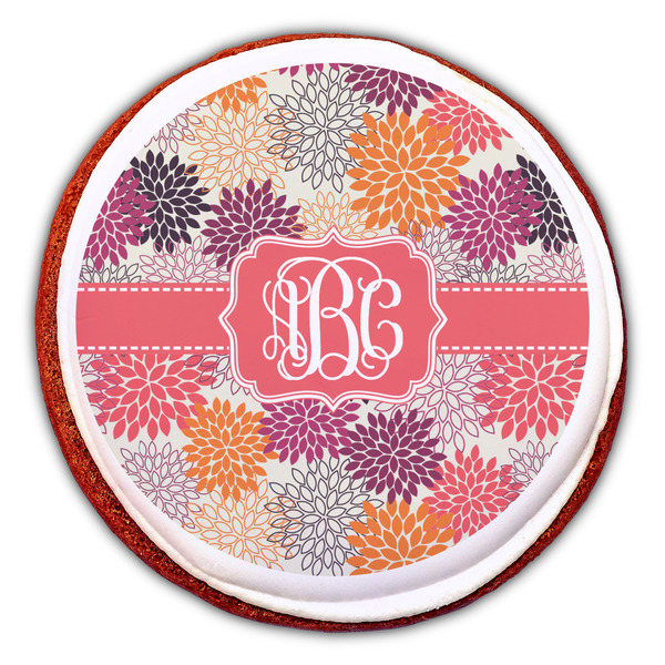 Mums Flower Printed Icing Circle - Large - On Cookie