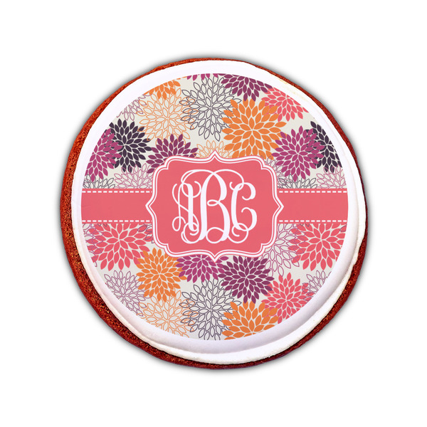 Mums Flower Printed Icing Circle - Small - On Cookie