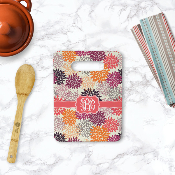 Mums Flower Rectangle Trivet with Handle - LIFESTYLE