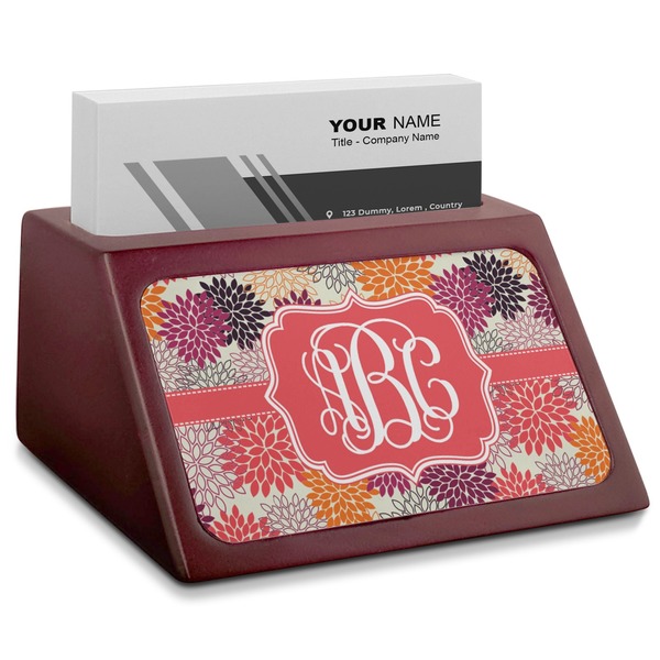 Custom Mums Flower Red Mahogany Business Card Holder (Personalized)