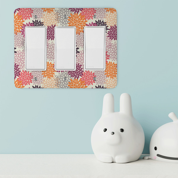 Mums Flower Rocker Light Switch Covers - Triple - IN CONTEXT