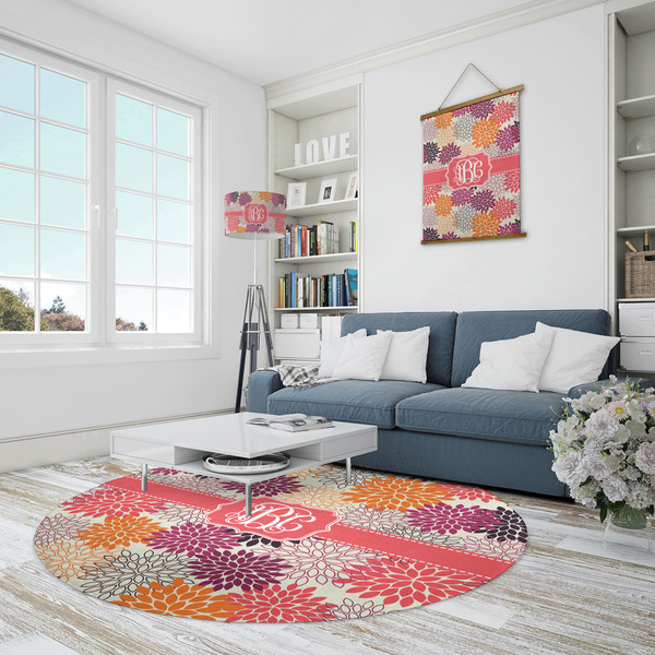 Mums Flower Round Area Rug - IN CONTEXT