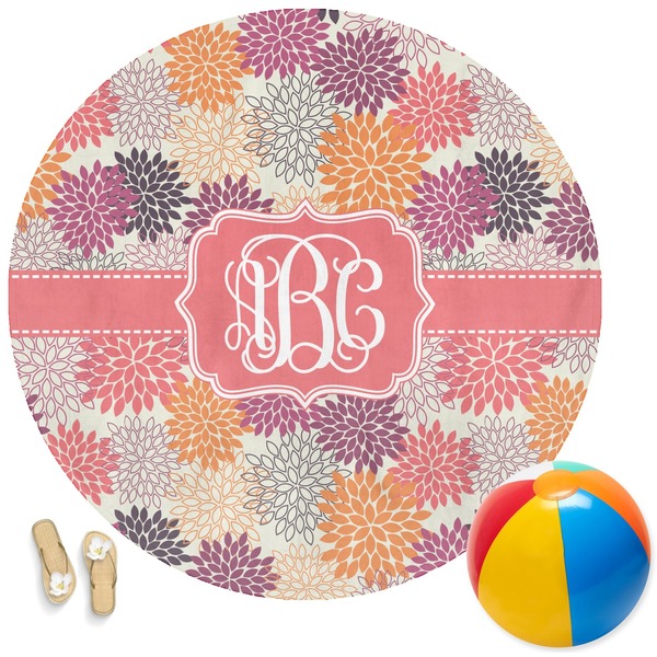 Custom Mums Flower Round Beach Towel (Personalized)