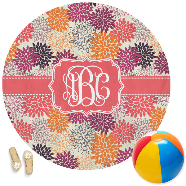 Custom Mums Flower Round Beach Towel (Personalized)