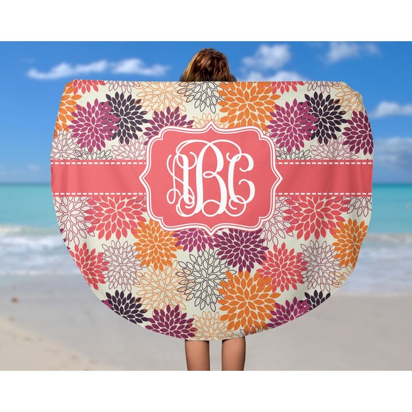 Mums Flower Round Beach Towel - In Use