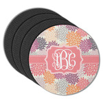Mums Flower Round Rubber Backed Coasters - Set of 4 (Personalized)