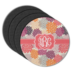 Mums Flower Round Rubber Backed Coasters - Set of 4 (Personalized)