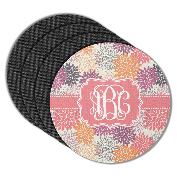 Custom Mums Flower Round Rubber Backed Coasters - Set of 4 (Personalized)