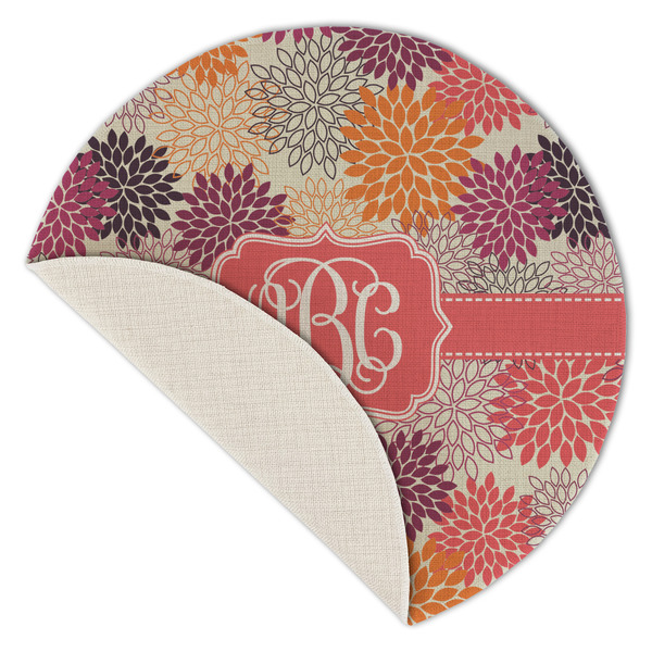 Mums Flower Round Linen Placemats - Front (folded corner single sided)