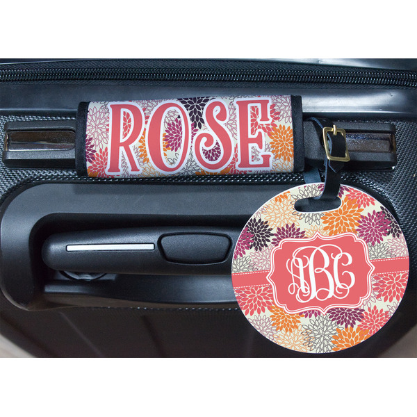 Mums Flower Round Luggage Tag & Handle Wrap - In Context