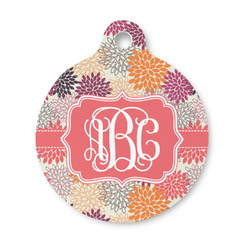 Mums Flower Round Pet ID Tag - Small (Personalized)