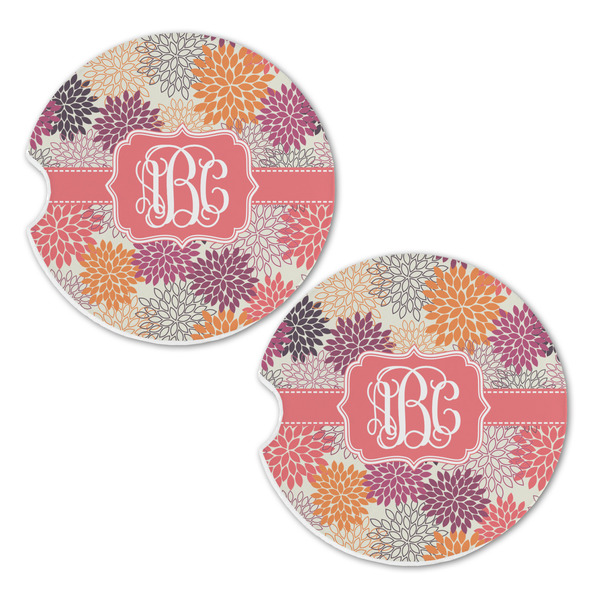 Mums Flower Sandstone Car Coasters - Set of 2