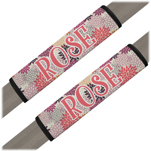 Custom Mums Flower Seat Belt Covers (Set of 2) (Personalized)