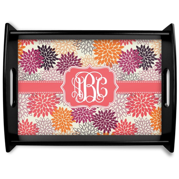 Custom Mums Flower Black Wooden Tray - Large (Personalized)