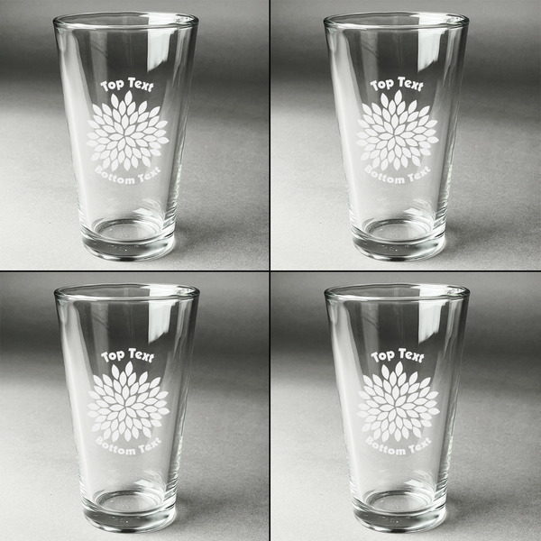 Mums Flower Set of Four Engraved Beer Glasses - Individual View