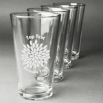 Mums Flower Pint Glasses - Engraved (Set of 4) (Personalized)