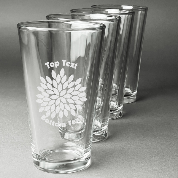 Custom Mums Flower Pint Glasses - Engraved (Set of 4) (Personalized)