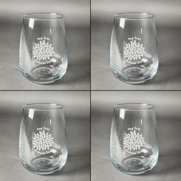 Mums Flower Set of Four Personalized Stemless Wineglasses (Approval)