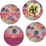 Mums Flower Set of 4 Glass Lunch / Dinner Plate 10" (Personalized)