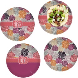 Mums Flower Set of 4 Glass Lunch / Dinner Plate 10" (Personalized)